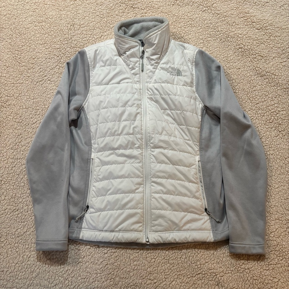 The North Face Women's White & Light Gray Hybrid Puffer Jacket